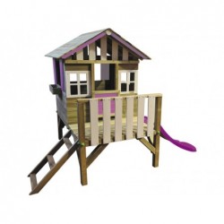 Casinha Infantil Cor-de-rosa Elevada Lollipop com Escorrega de Masgames MA800531