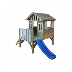 Casinha Infantil Elevada de Madeira Lollipop Branca e Escorregador Masgames MA800537 | Piscinasdesmontaveisweb