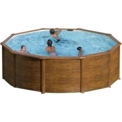 Piscina Redonda Imitação Madeira Mau 350x132 Cm Gre Kitpr358wo