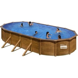 Piscina Oval Imitação Madeira Mau 610x375x132 Cm Gre Kitprov618wo