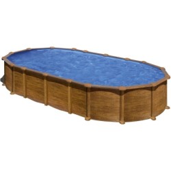 Piscina Oval Imitação Madeira Ama 610x375x132 Cm Gre Kitprov6188wo