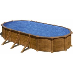 Piscina Oval Imitação Madeira Mau 730x375x132 Cm Gre Kitprov738wo